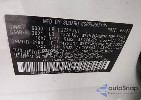 2021 Subaru Ascent Premium from USA, damaged, VIN 4S4WMAFD9M3440104